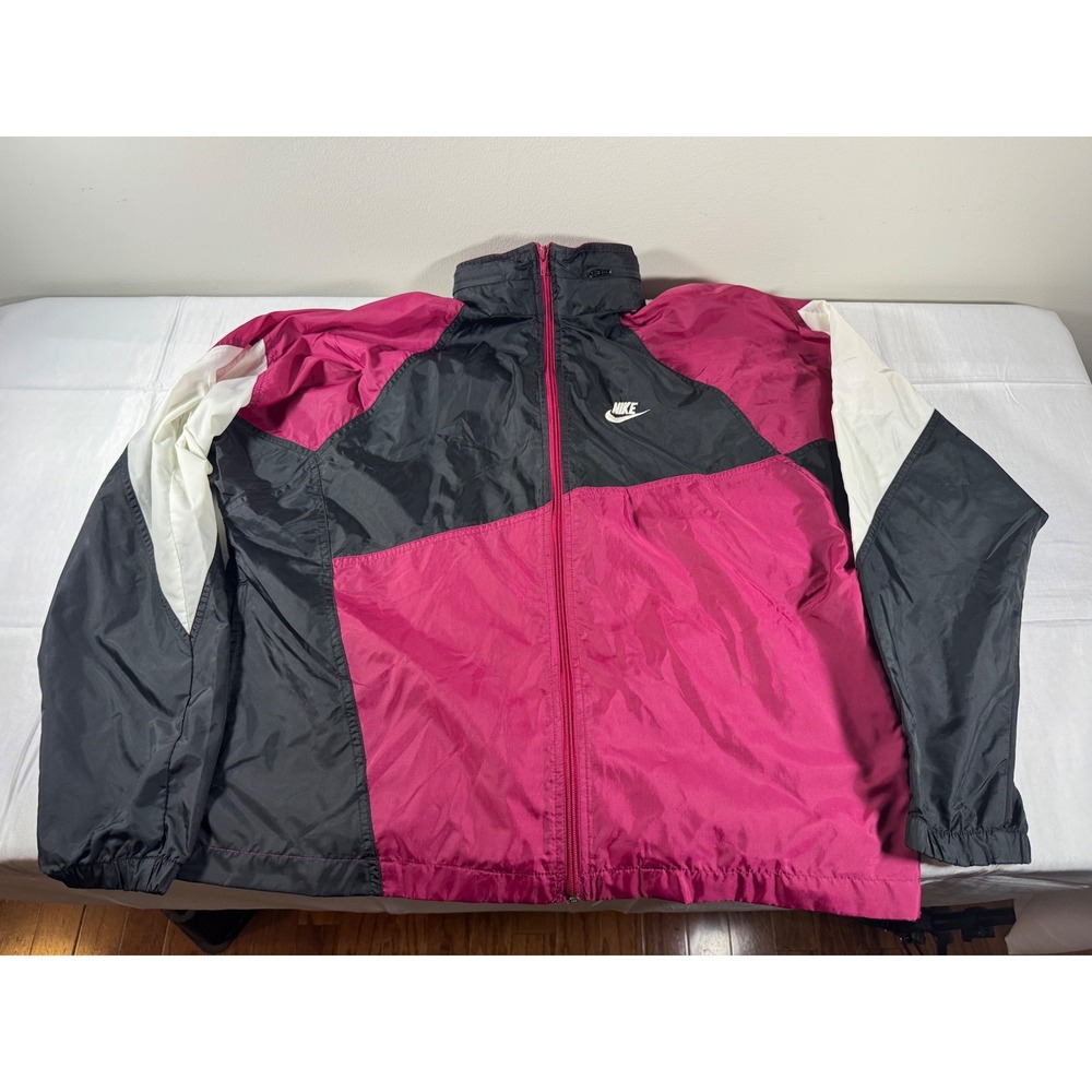 Vintage 90s Nike Windbreaker Jacket Magenta Black Colorblock Full Zip Mens Large